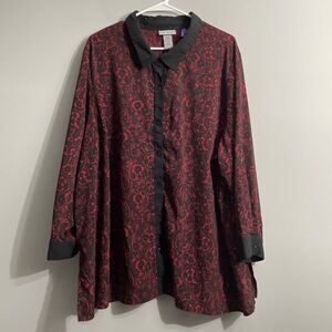 Catherine’s 3XP 26/28 Top Red Black Floral Lace Print Plus Size Romantic